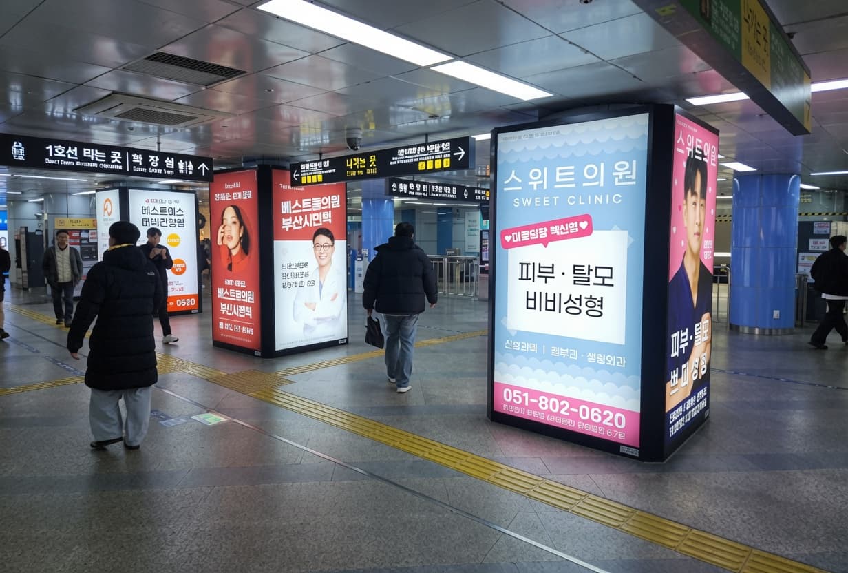 부산 지하철 2호선 사각기둥 광고