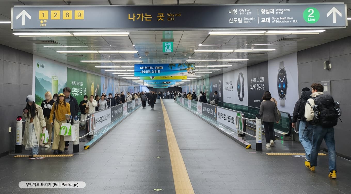 공항철도 홍대입구역 중앙통로 벽면 패키지 광고